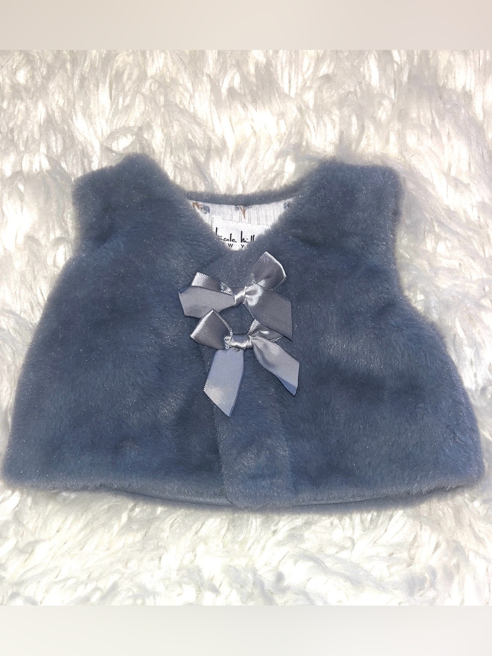 Nicole Miller Girls Gray Faux Fur Vest with Satin Bows
